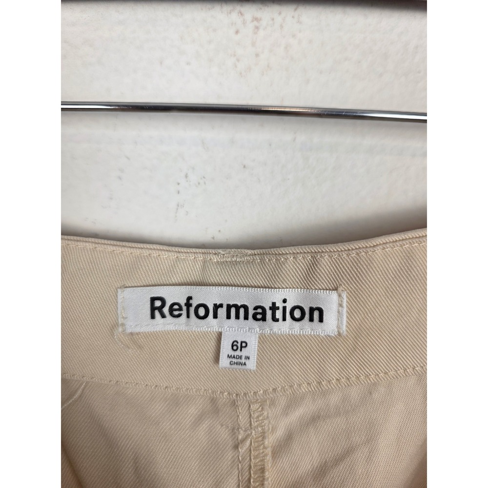 Reformation Cream Pleated High Waist‎ Wide Leg Tencel Trousers Pants 6P Petite - Picture 6 of 7